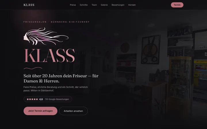 Bildschirmfoto der Website von Friseursalon Klass