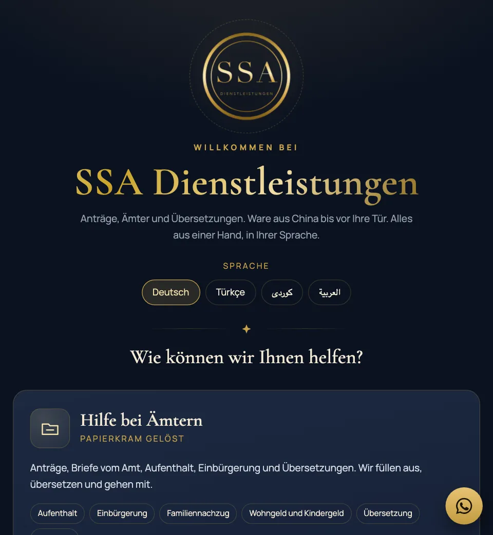 Bildschirmfoto: SSA Dienstleistungen